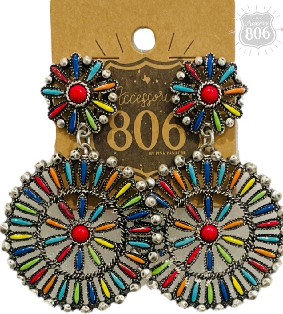 Pink Panache 806-E376SMLT10 Southwest Round Earring-multi
