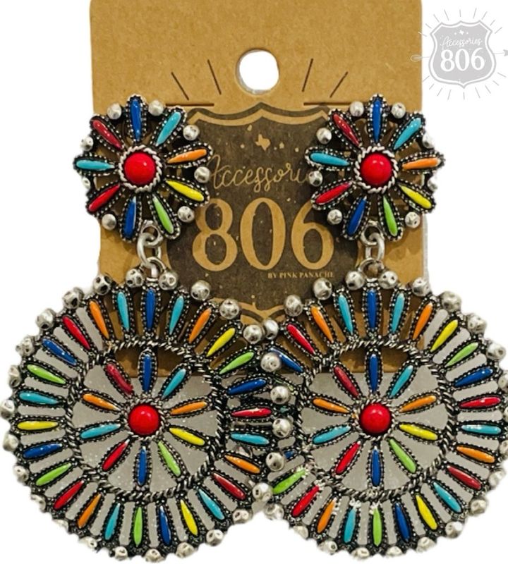Pink Panache 806-E376SMLT10 Southwest Round Earring-multi