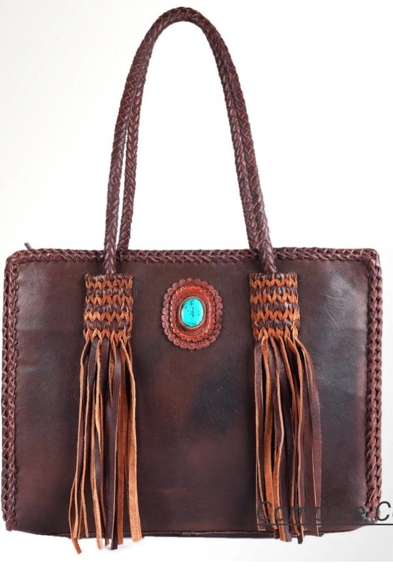 American Darling ADBGM348A Leather Tote w/Turquoise