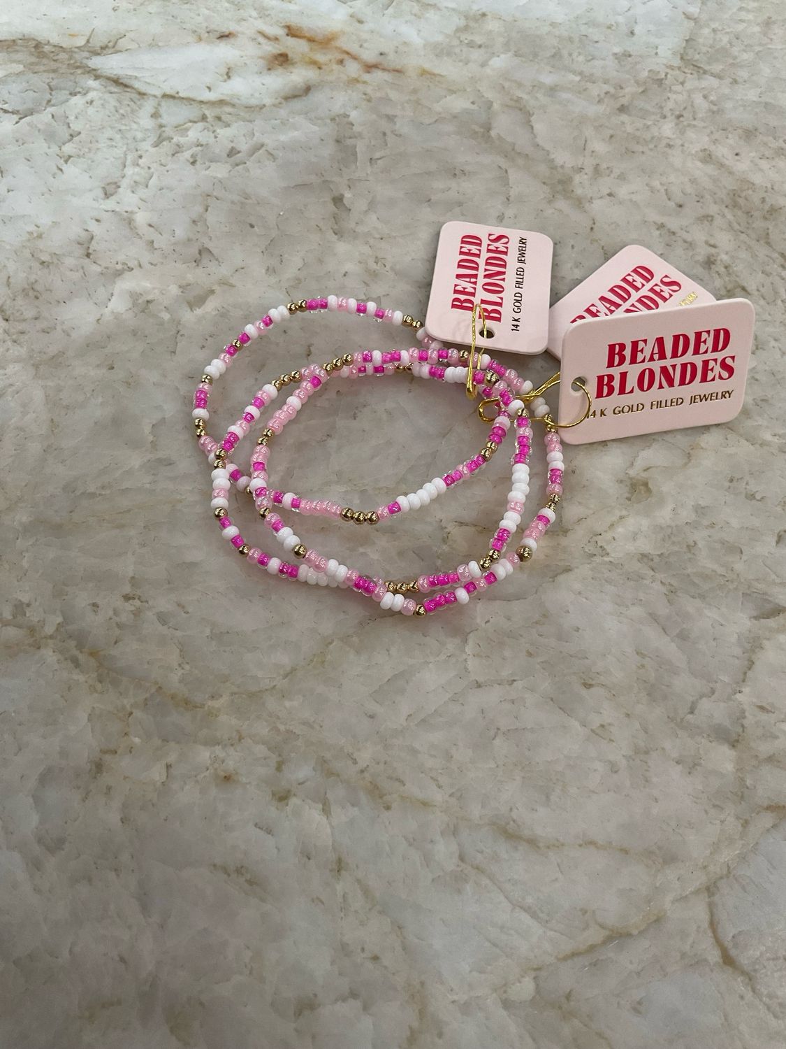 Beaded Blondes Pinks &amp; White Sprinkle Bracelet Standard 6.75 inch