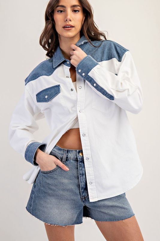 ee:some TH12434 Color Block Denim Button Down