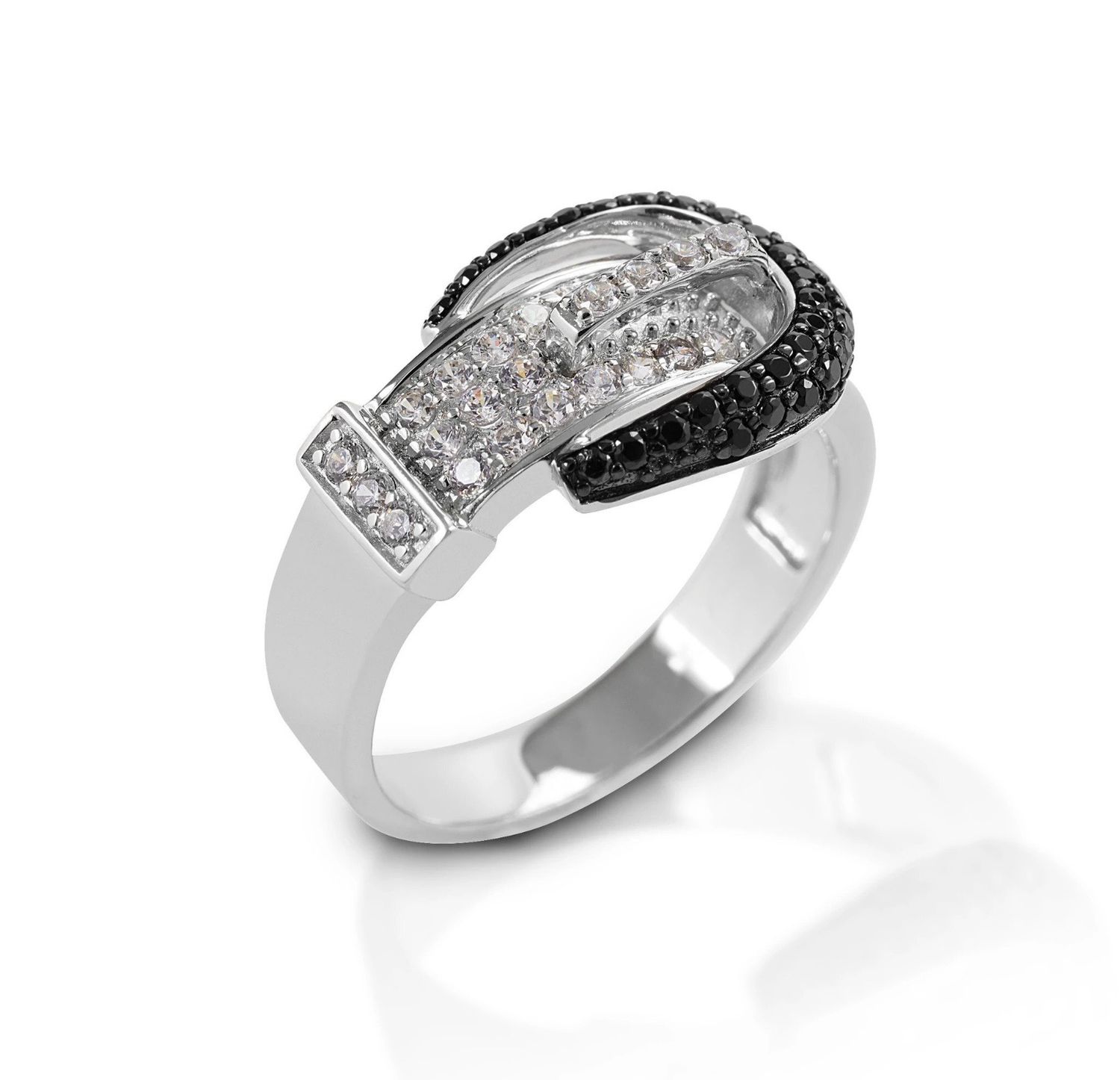 Kelly Herd 3DBLACK Pave Buckle Ring Sterling Sil