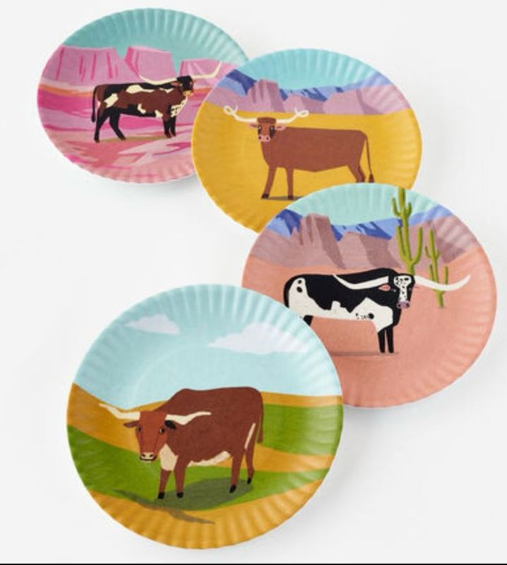 180 Degrees ME0525 Longhorn &quot;Paper&quot; plate-Melamine 9&quot; 4 styles