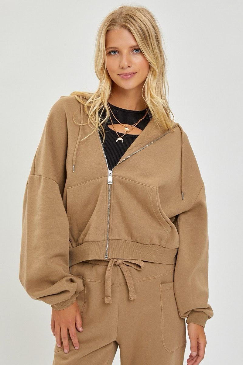 Risen RDL7005Balloon Sleeve Lounge Hoodie-Mocha