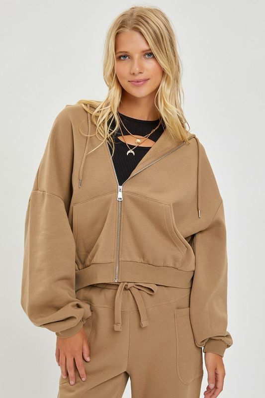 Risen RDL7005Balloon Sleeve Lounge Hoodie-Mocha