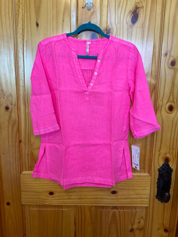 Lulu B LIN5158 V-Neck Tunic-Neon Hot Pink