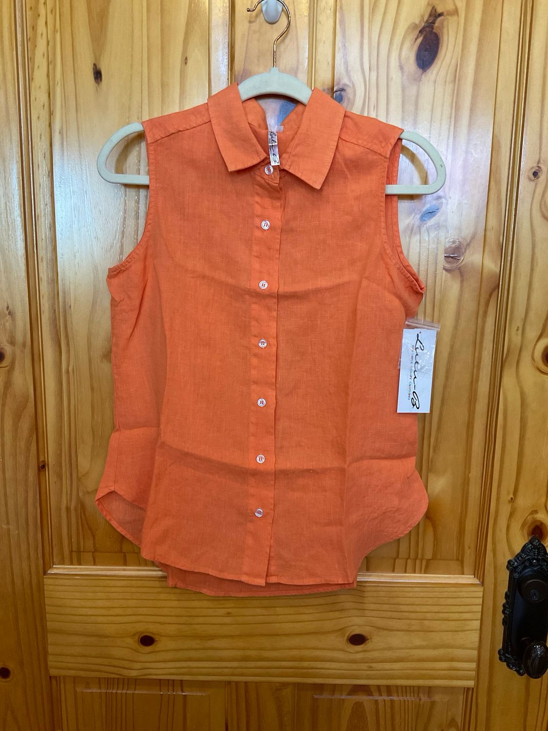 Lulu B LIN5036 SLVLess Button up top-Tangerine