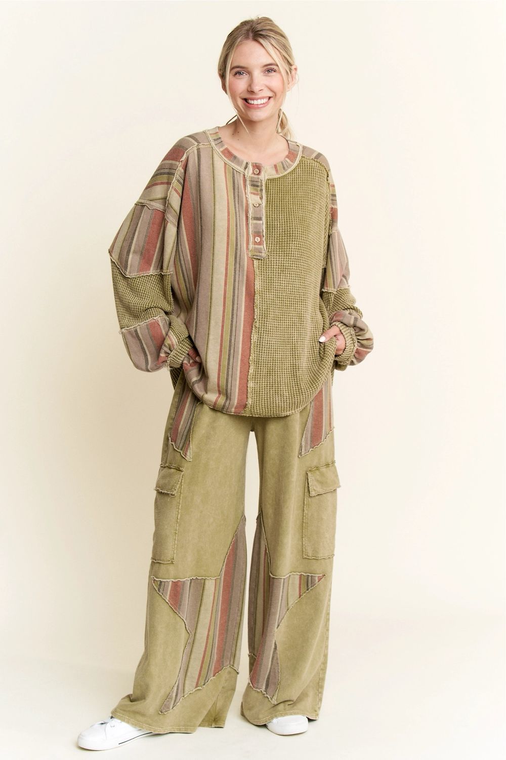 j.HER HP6023 Star Striped Cargo Terry-Avacado