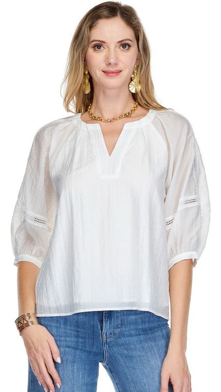 Jade 72D9944 Trimmed Peasant Top-White