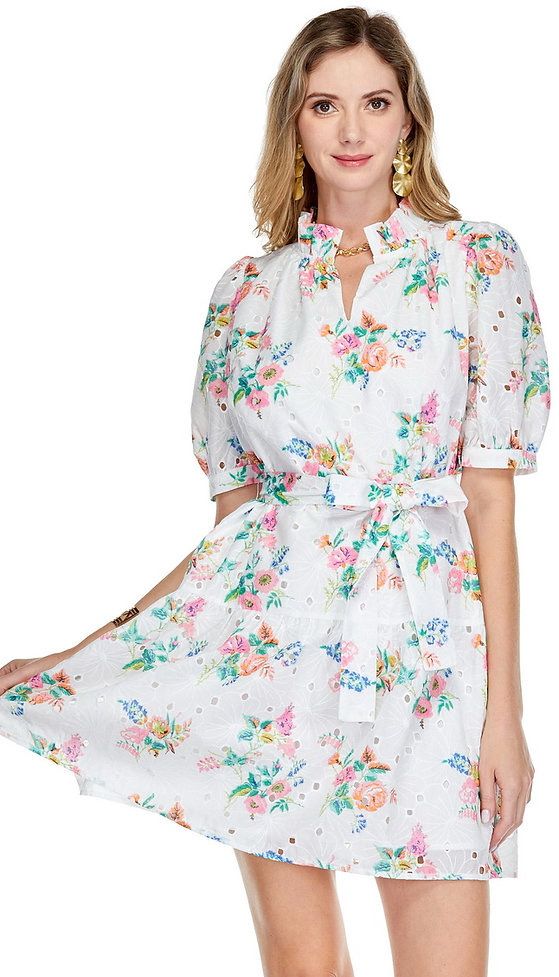 Jade 72D9810-1 Ruffle Neck/Hem Dress-Fl. Eyelet