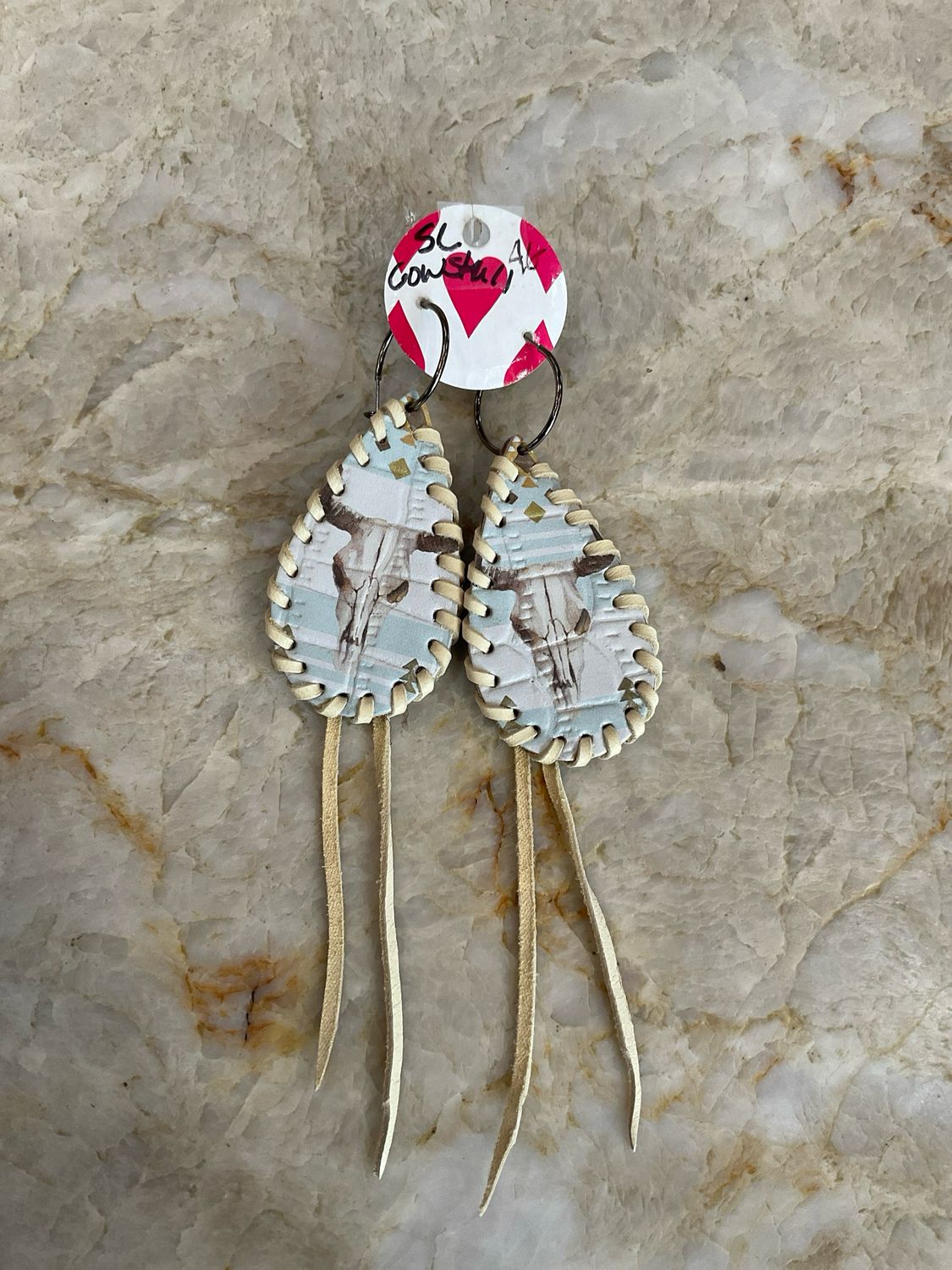 Sandra Ling Teardrop Earring Hoop Cowskull Whipped 