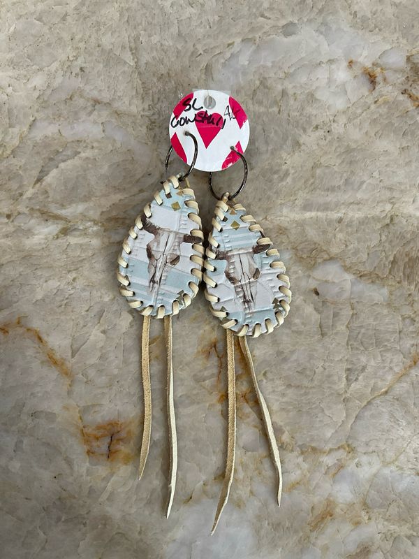 Sandra Ling Teardrop Earring Hoop Cowskull Whipped 