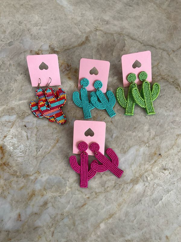 Beaded Cactus Earrings