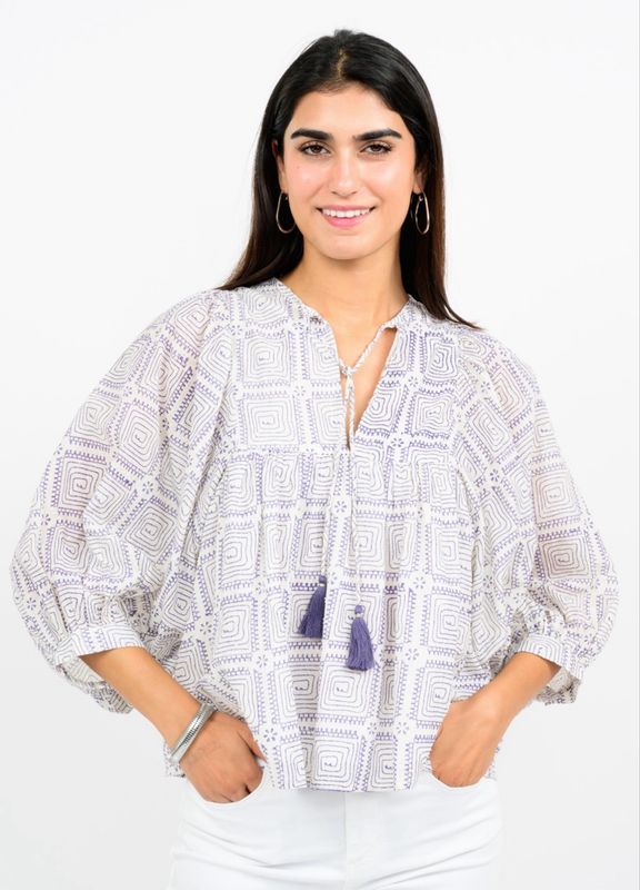 Ivy Jane 650407 Maze Block Print Top-Periwinkle