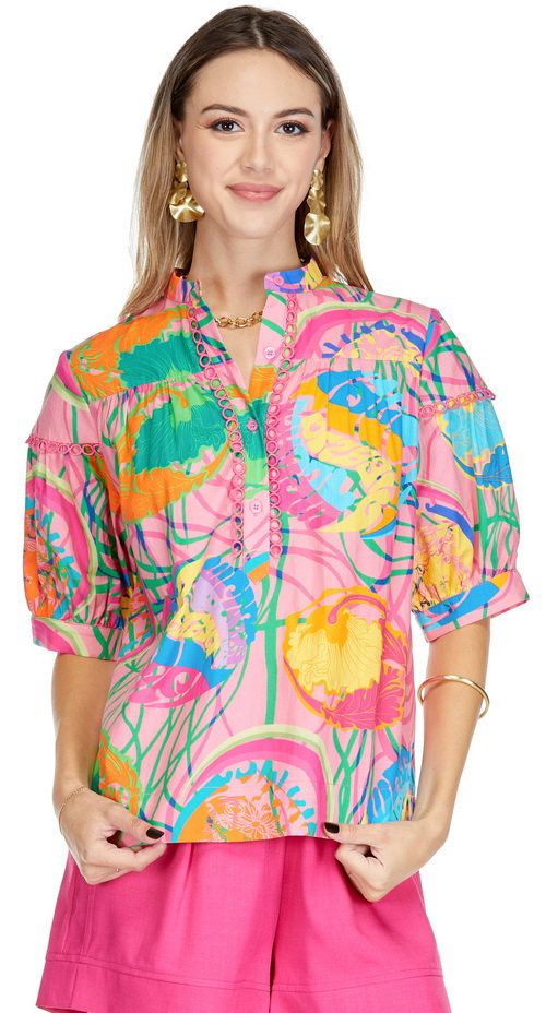 Joy Joy 72D4858 Loop Trim Placket Top-Ribbon Run