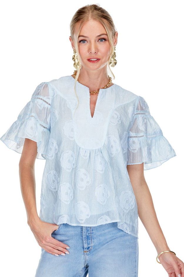 Joy Joy 72D4857 Trim Flare Slv. Top-Light Blue
