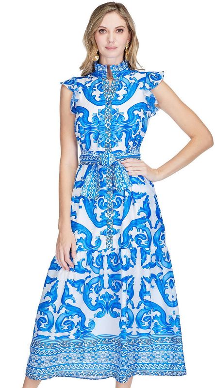 Jade 72D9905 Blue Wave Border Front Maxi