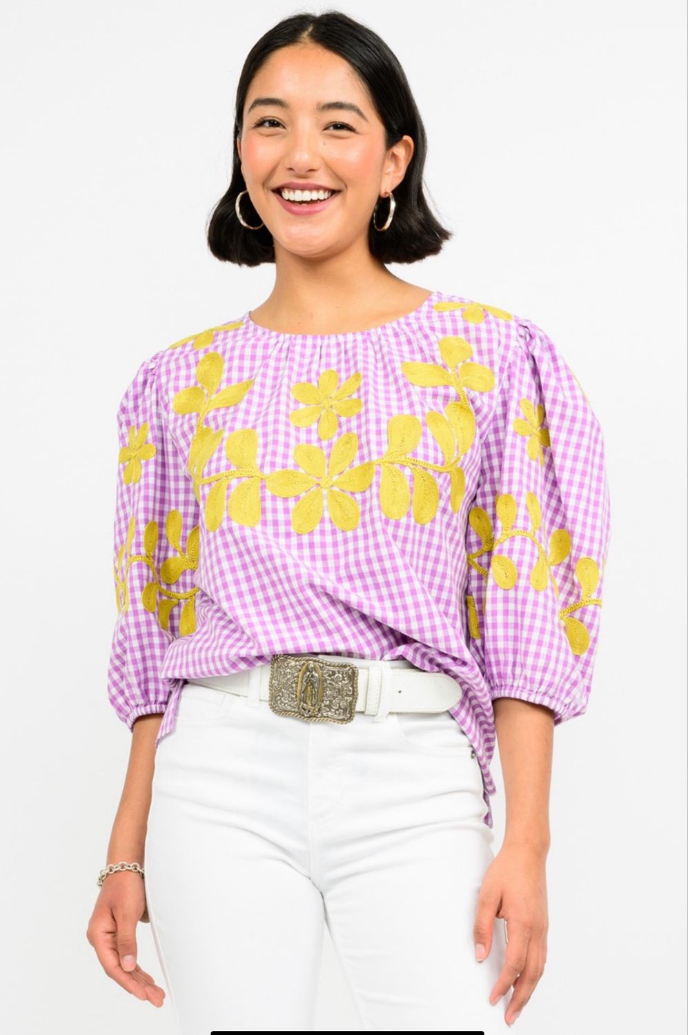 Ivy Jane 650414 Checked Embroidered Top 