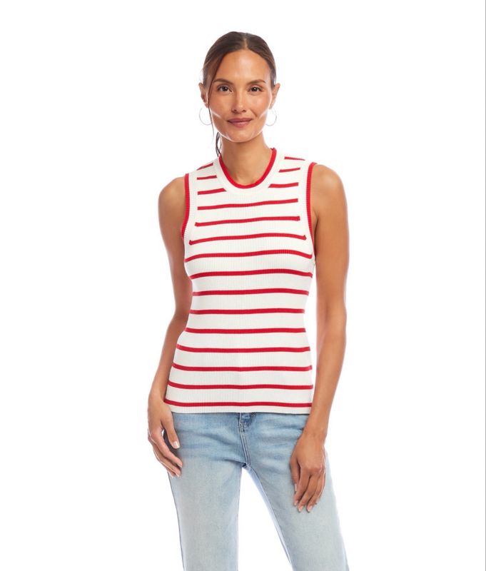 Karen Kane 2L89103 Ribbed Sweater Tank-Red