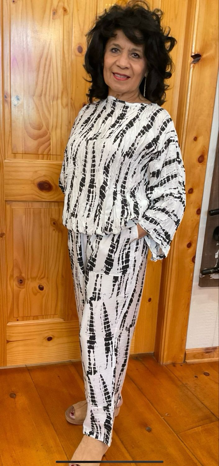 Shana 25330 Printed Straight Pants Black/White
