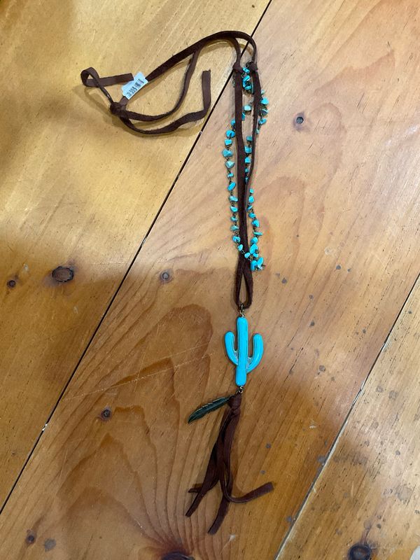 Leather Fringe Turquoise Beaded Cactus necklace