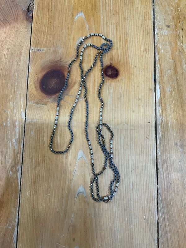 Accessories to Go Grey/Tan Double Length Beaded Necklace