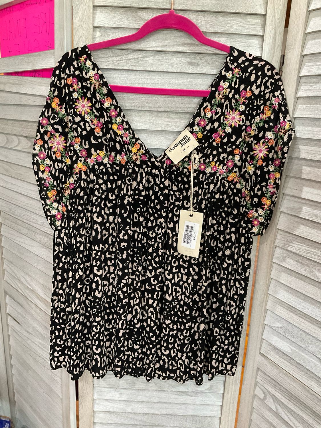 Savanna Jane Leopard Embroidered Plus Size Top