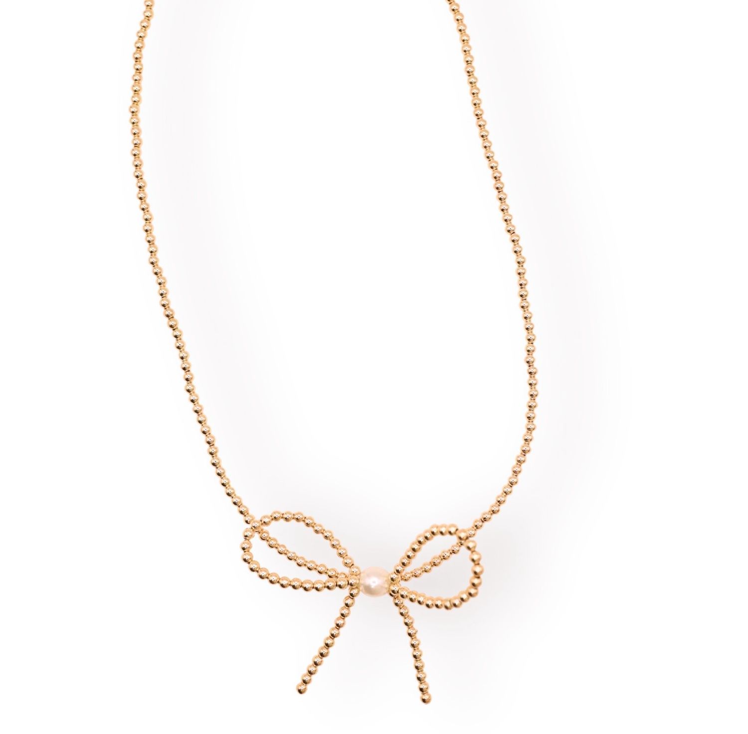 Beaded Blondes Gold Bow Necklace 16 inch