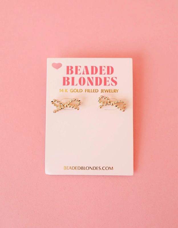 Beaded Blondes Gold Bow Earrings