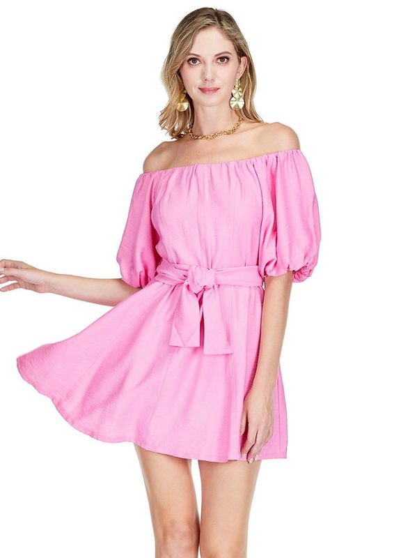 Jade 73E9960 Off-Shoulder Flared Dress Pink
