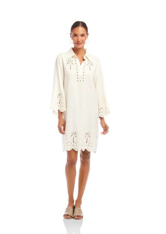 Karen Kane 2L58002 Embroidered ShirtDress-Cream