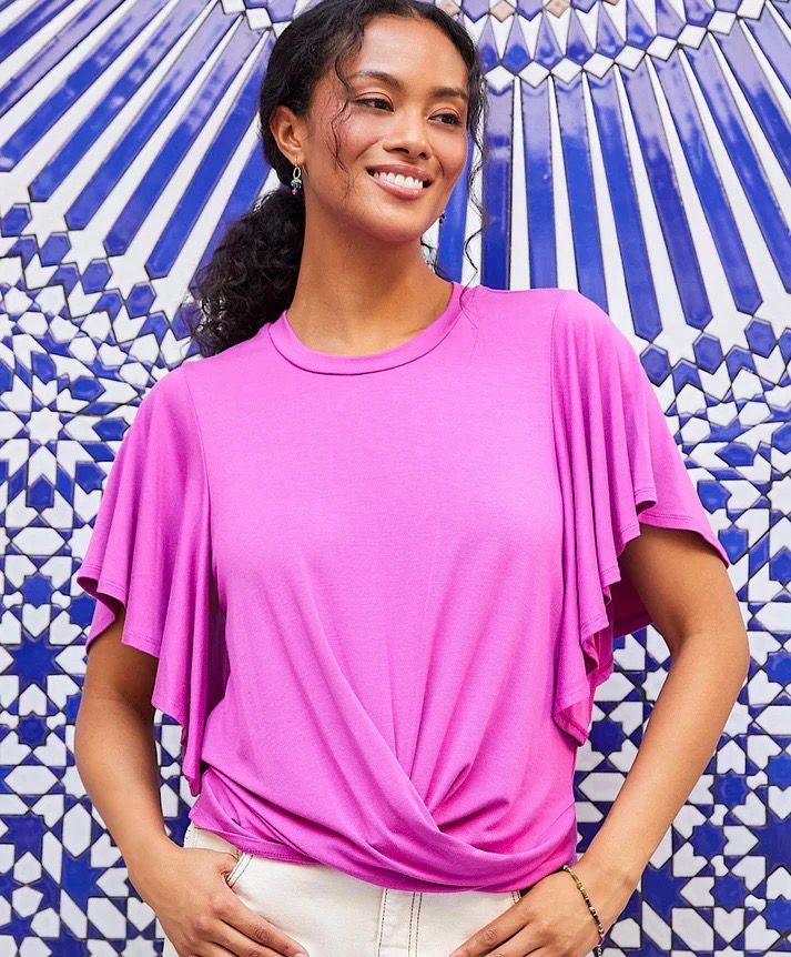 Karen Kane 2L13042 Flutter Slv. Top-Orchid