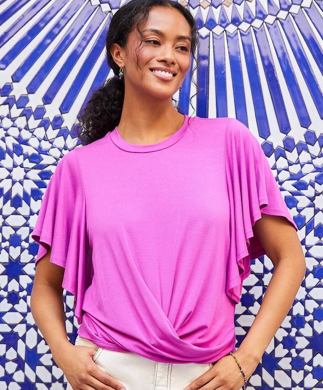 Karen Kane 2L13042 Flutter Slv. Top-Orchid