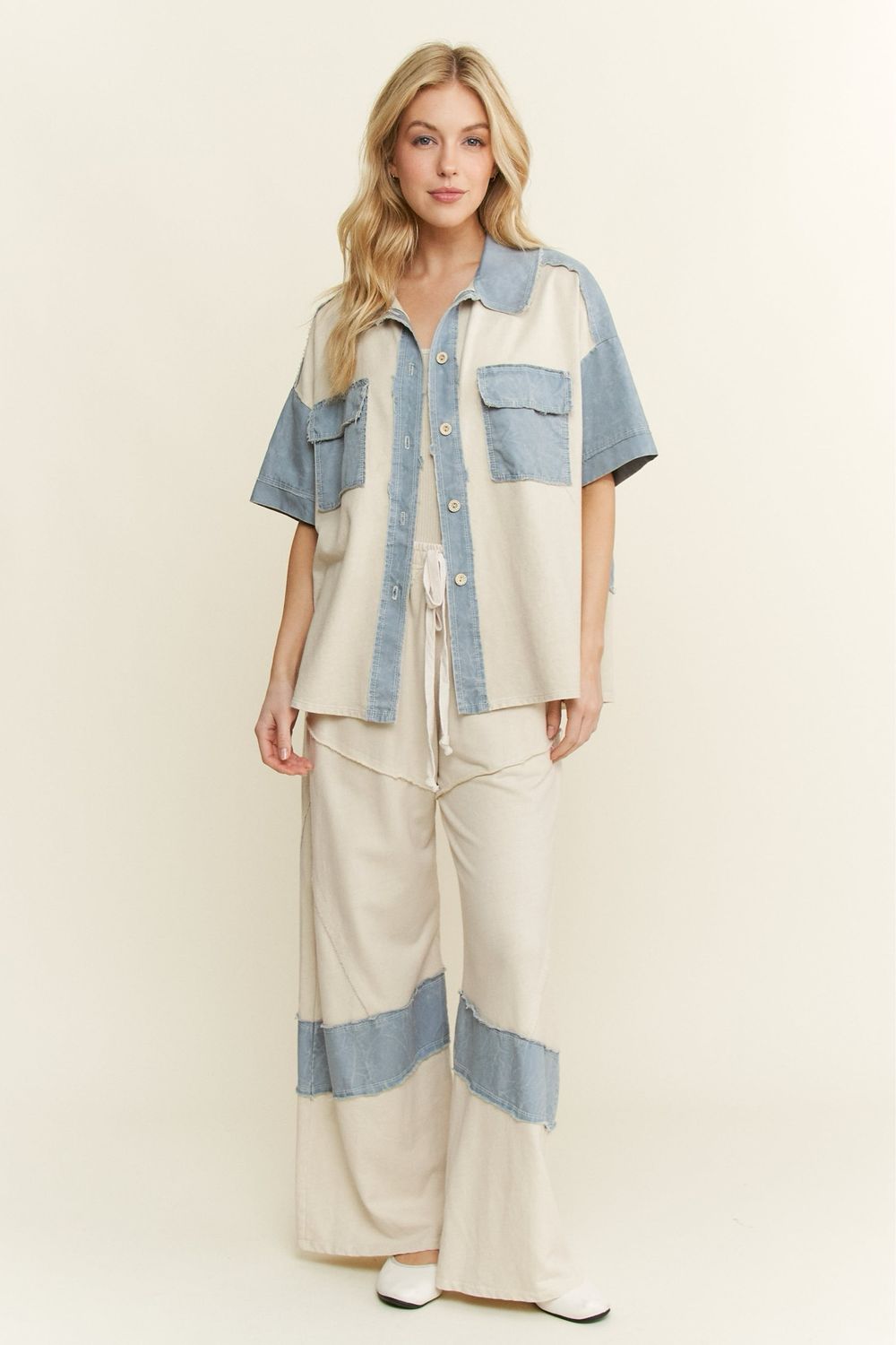 j.HER HT6466 Mineral Washed Flower Back Shacket