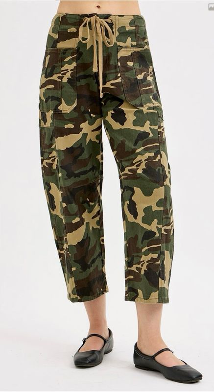 Risen PG21258 Camo MidRise Barrel Slung Pants