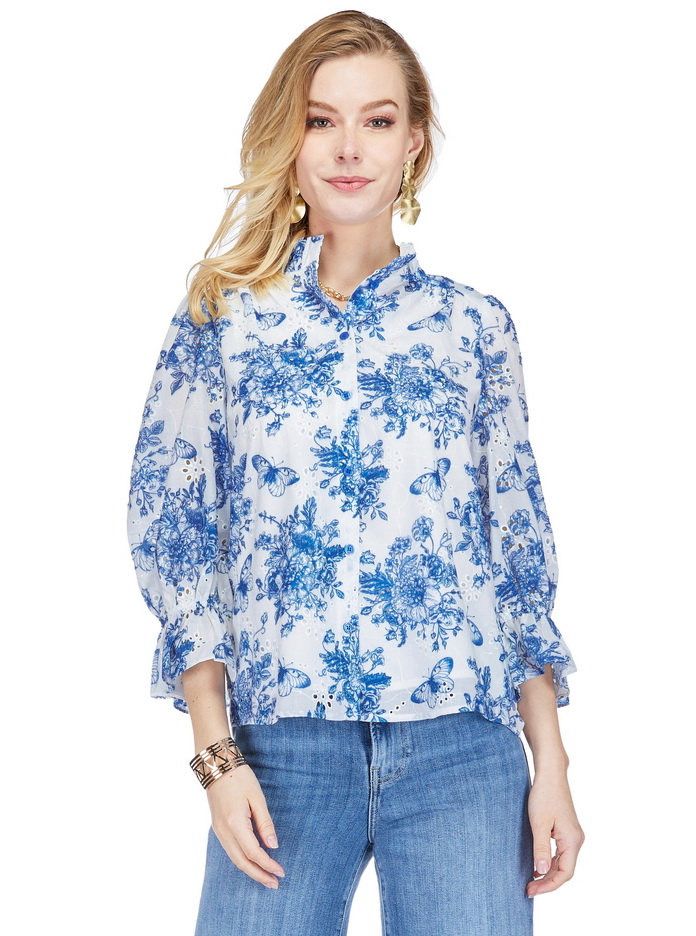 Joy Joy 73E4836-2 Ruffles Shirt-Floral Eyelet