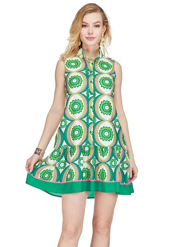 Joy Joy 73E7547-8 High Neck Trim Dress-Hip Floral