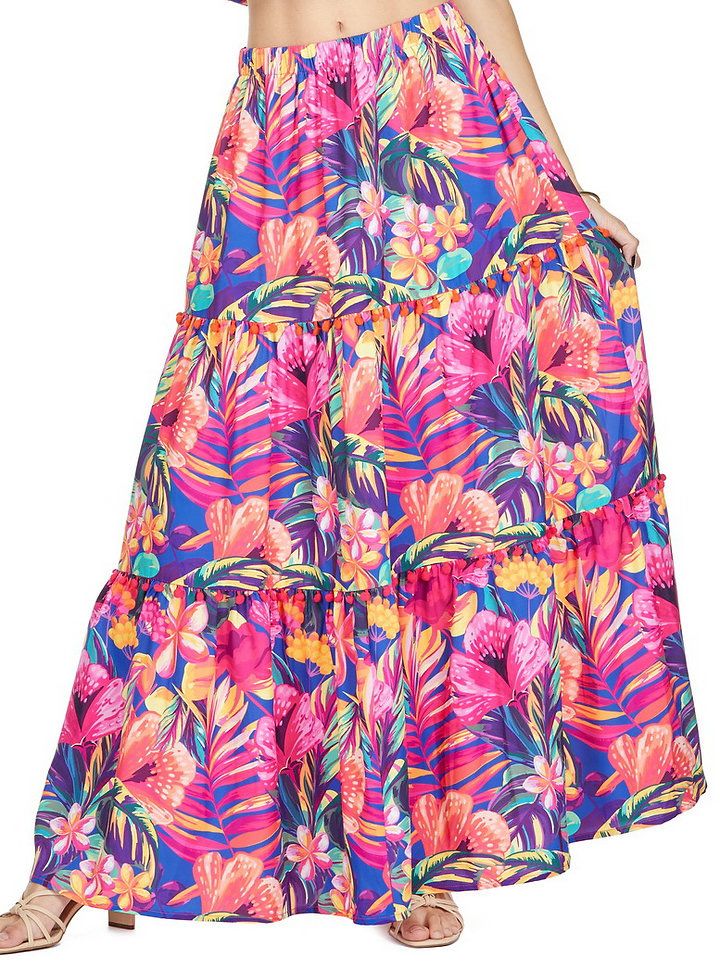 Joy Joy 73E7412 Trim Tiered Skirt-Hawaiian Bliss