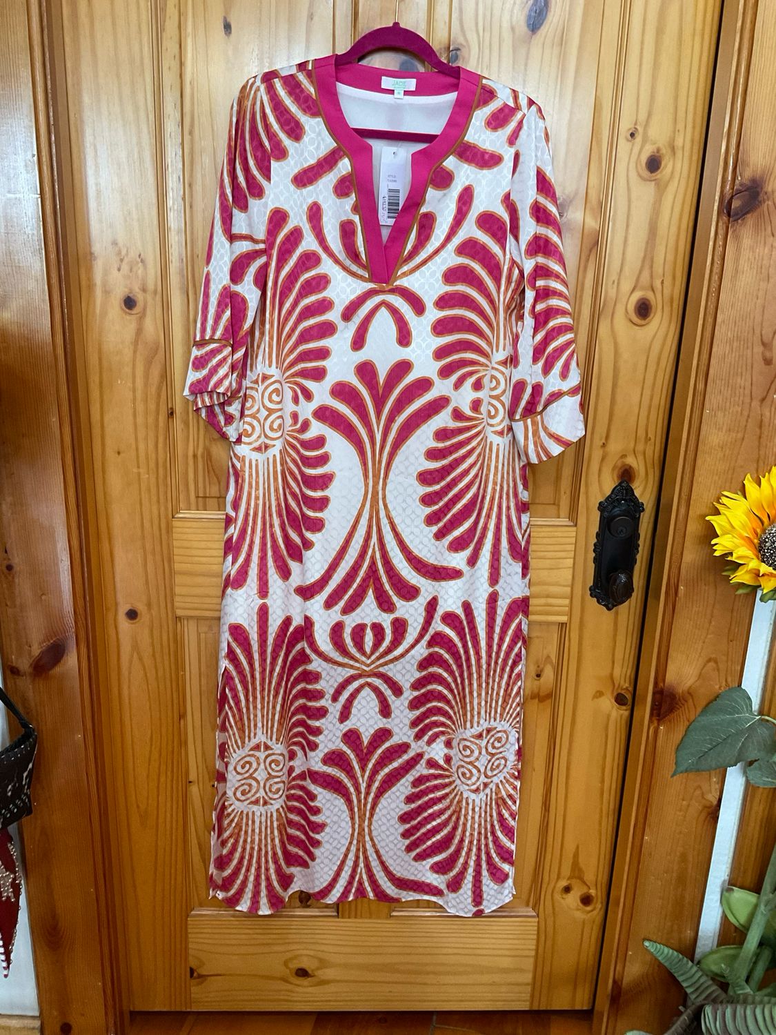 Jade 71A5090 Trimmed Maxi Dress-Pink Palm