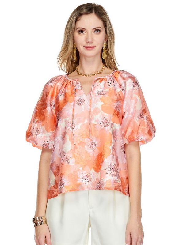 Jade 73F9744-1 Puff Sleeve Peasant Top-AutumnFlora