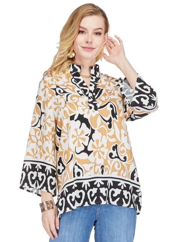 Jade 73F5037-2 Placket Tunic-Ethnic Border
