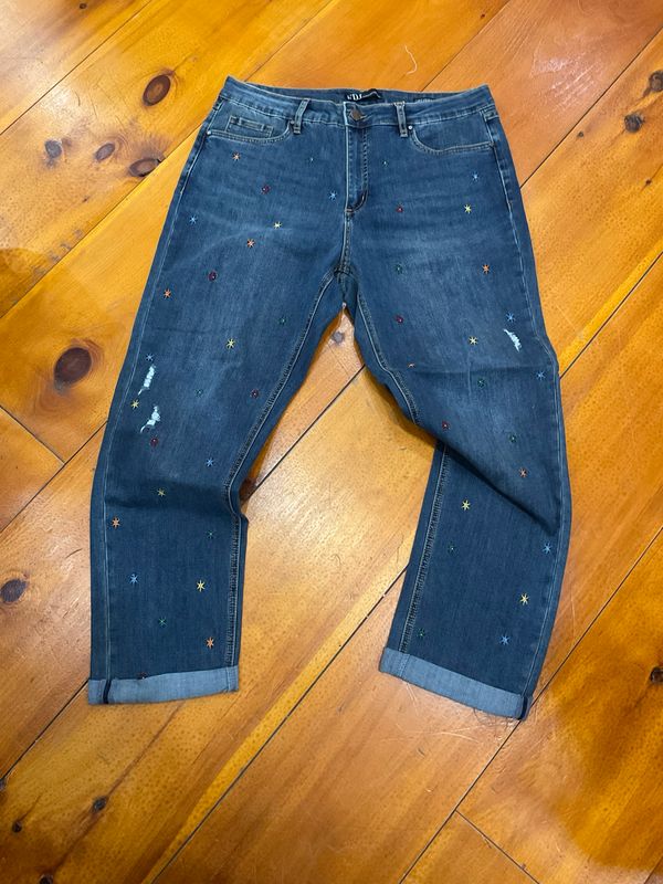 FDJ 2299779 Girlfriend Ankle w/embroidery-Med.Blue