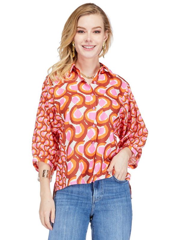 Joy Joy 73F4860 Contrast print blouse-BrownSwirls