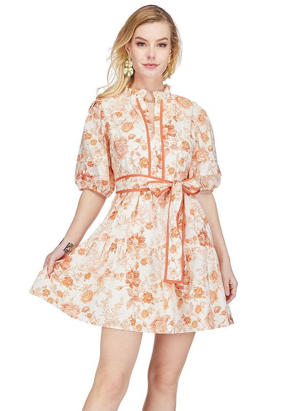 Joy Joy 73F4819 PuffSlv Tiered dress-RustRose