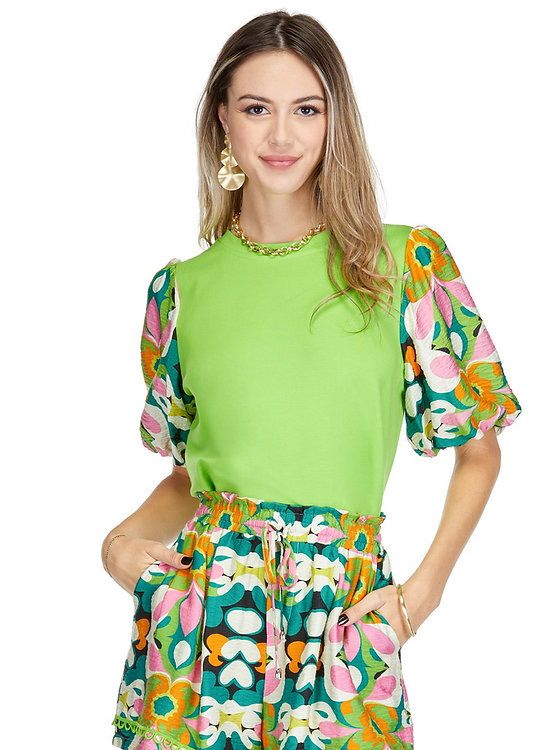 Joy Joy 73F7581 PuffSlv Contrast Top-Modern Floral