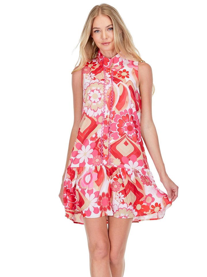Joy Joy 73F7547 HighNeck Trim dress-Zinnias