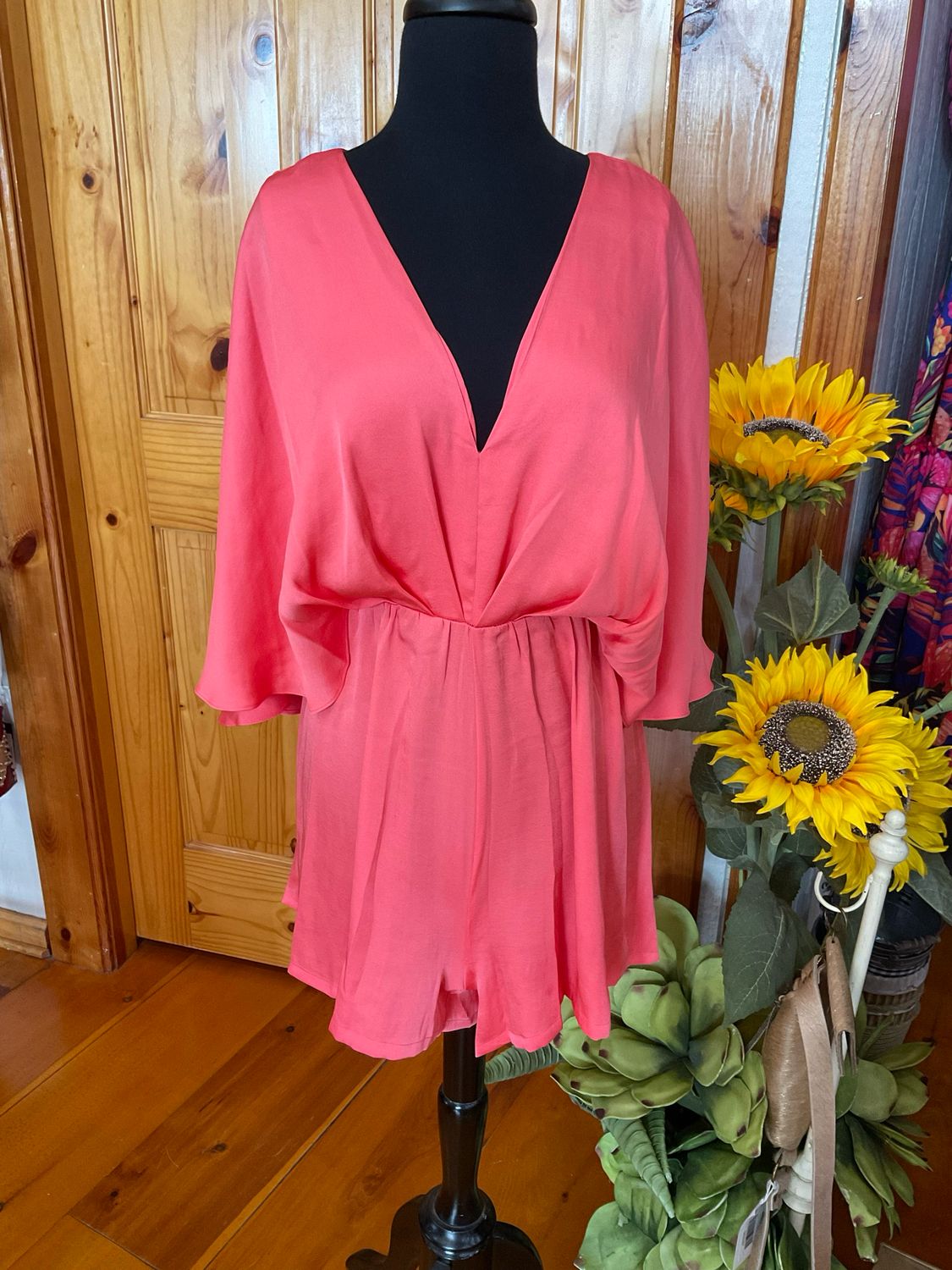 KLd. Signature KD52737 Satin Pleated Romper Coral