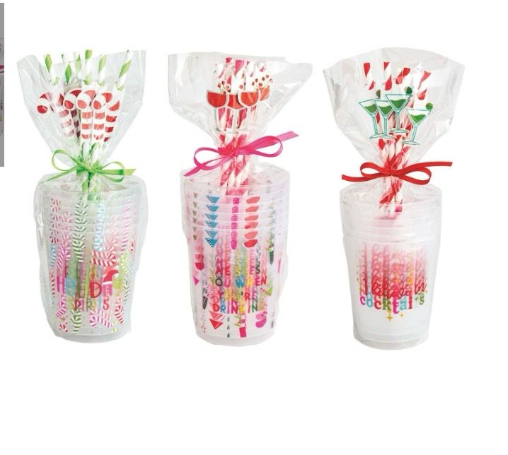 MudPie 88600007 Holiday Party Cup/Straw Set