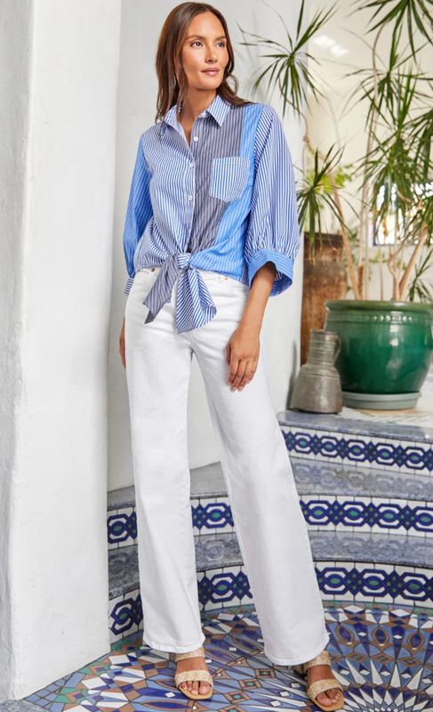 Karen Kane 2L70126 Mixed Stripe Tie Front Top