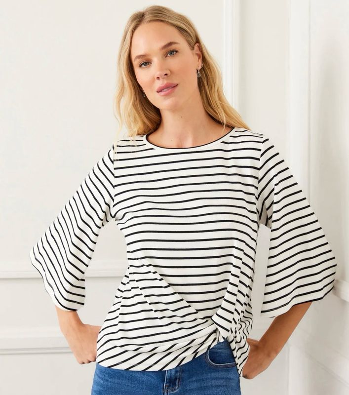 Karen Kane 2L20402 Stripe Flare Sleeve Pick Up Top